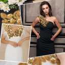 MAYJOYDIY 1 Pair Gold Sequin Flower Lace Appliques, 3D Flower Beaded Embroidery Sew On Patches for Sewing, Wedding Dress Embellishment, Gown Decor, Clothing DIY