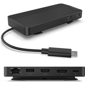 Lenovo USB-C Dual Display Travel Dock - 7 Ports, Integrated USB-C Cable, Universal Compatibility, Dual Displays at 4K - Black