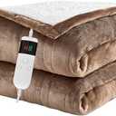 Electric Blanket Heated Throw, Soft Flannel 50"x60" Heating Blanket with 8 Hours Auto Off 10 Fast Heating Levels Machine Washable Sherpa Heated Blanket with Overheating Protection, Camel 
