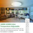 20 Inch Large LED Flush Mount Ceiling Light with Remote, 40W,4350LM, Dimmable,3000K-6000K Selectable,White Round Flat Panel Low Profile Ceiling Light Fitures for Hallway, Kitchen, Bedroom, bathroom