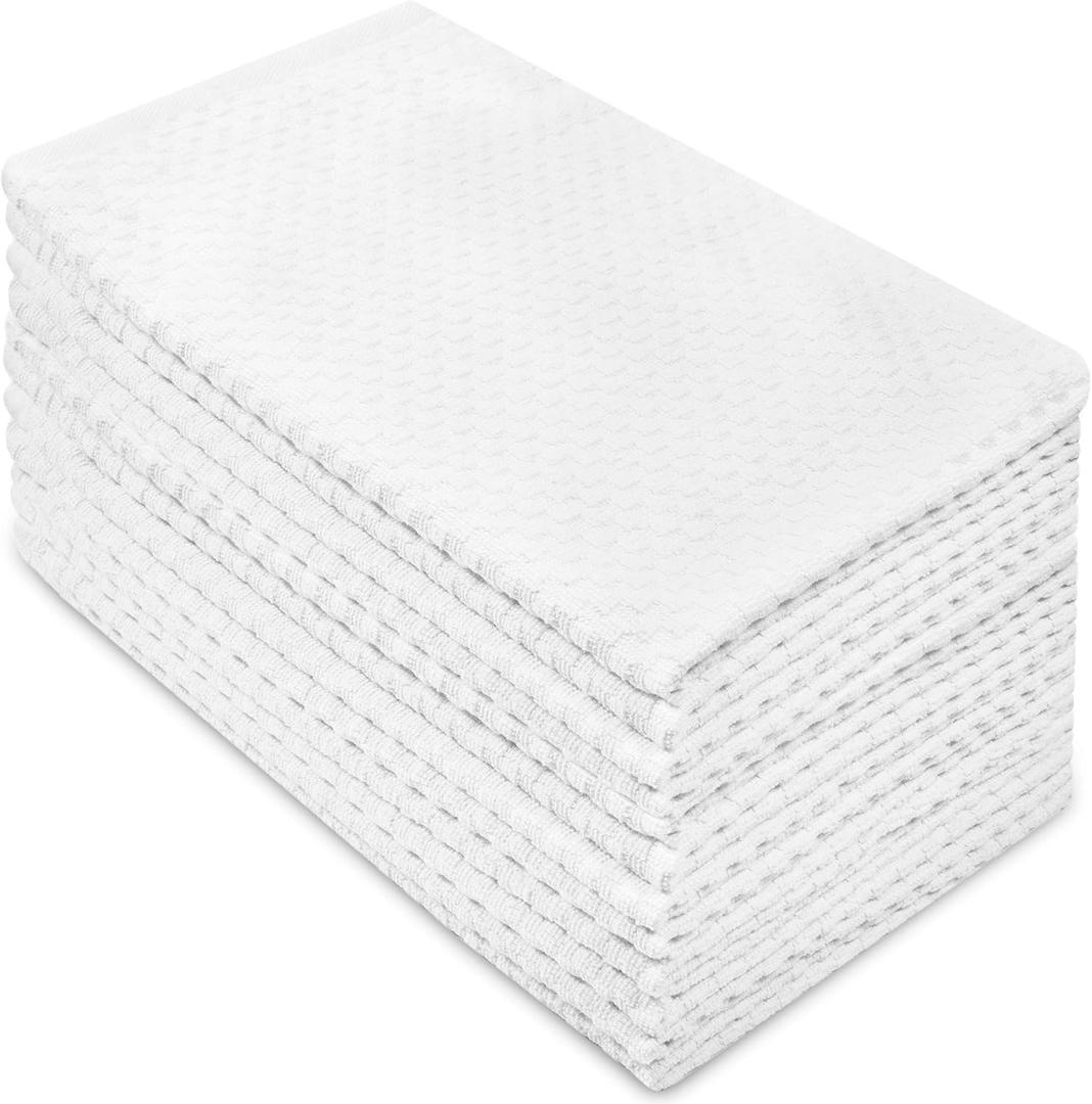 COTTON CRAFT Euro Café Set of 12 Waffle Weave Pure Cotton Super Absorbent Multipurpose Kitchen Towels, Dishcloths, Tea Towels White, 12 Pack