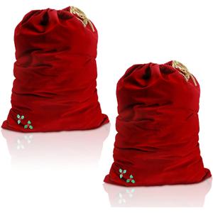2 Pieces Christmas Santa Gift Bag Red Velvet Drawstring Bag Treat Bag for Xmas Party Favor Supplies Holiday Wrapping (Solid Style, 19.7 x 27.5 Inch)
