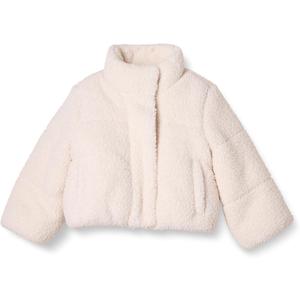 Amazon Essentials Girls and Toddlers' Cropped Full-Zip Puffer Jacket, Sherpa Fleece (X-Large, Light Beige)