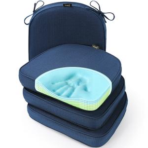 SUNROX Gel Memory Foam Chair Cushions, FadeShield Water-, Stain-Resistant Durable Reversible Seat Cushion Pads with Ties for Indoor/Outdoor Kitchen Dining Office, 16"x17", Set of 4, Navy