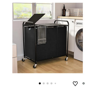 180L (47.55 Gal) Laundry Sorter 3 Section, Rolling Laundry Basket with Lockable Wheels and Lid, Laundry Hamper with 3 Separated Removable Bags Dirty Clothes Hamper for Laundry Room Organizer, Black