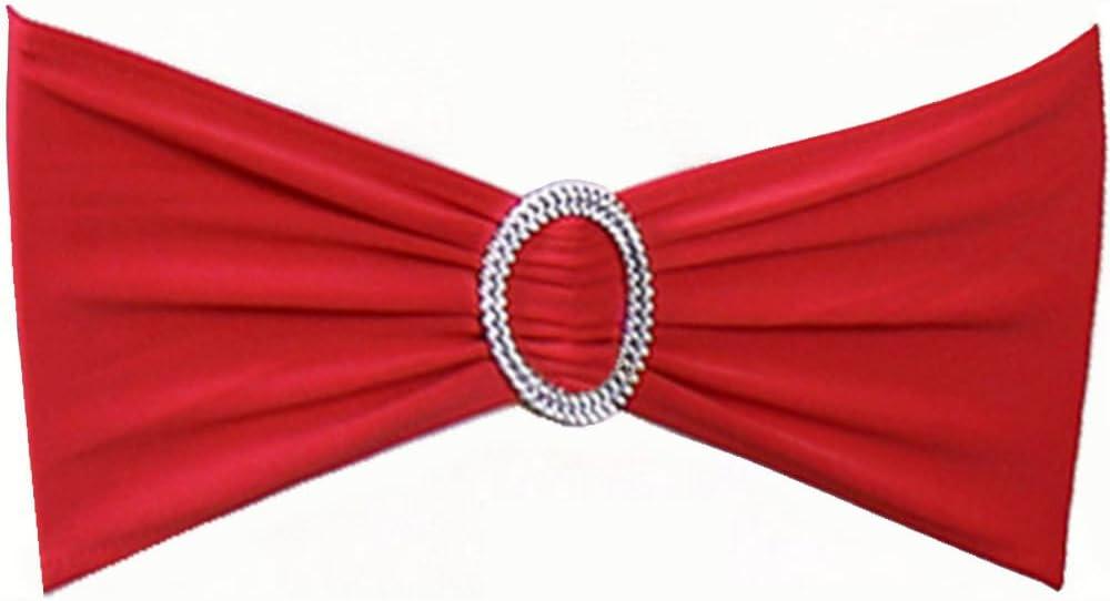 100PCS Stretch Wedding Red Chair Sashes Bands with Slider Buckle Spandex Chairs Bows for Party Birthday Bridal Shower Engagement Events Decorations (red)