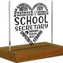 School Secretary Gifts, Secretary Appreciation Gifts, School Office Assistant Office Gifts, Thank You Gifts for School Secretary, Acrylic Desk Decor Sign with Wood Stand - FSA159
