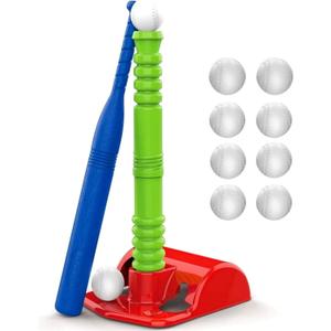 Play22 T Ball Set for Toddlers - Tball Set for Kids 3-5, 8 Large Balls, 23" Batting Tee - Kids Baseball Bat Tee - Wiffle Ball, Toddler Outdoor Toys Play Equipment, Gifts for 4 Year Old Boys and Girls