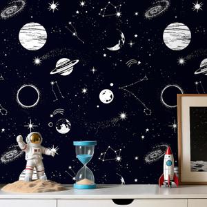 ReWallpaper Space Wallpaper Peel and Stick Galaxy Wall Paper for Kids Bedroom Classroom Nursery Self Adhesive Constellation Wall Decor Removable Planet Stars Outer Space Themed Vinyl Roll 17.5inx10ft