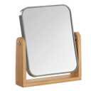 YEAKE Double Sided 3X Magnifying Makeup Mirror with Bamboo Stand,Small Desk Table Mirror with 360 Rotation,Standing Portable Cosmetic Mirror,Good for Shower,Shaving and Traveling-Grey
