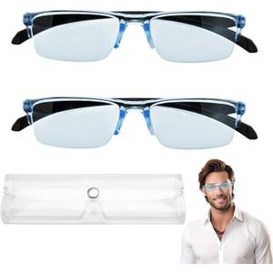 2 Pcs Auto Focus Glasses, Automatic Zoom Reading Intelligent Self Adjusting Presbyopia Anti-Blue Light Glass Adjustable Presbyopic Color-Changing Smart Look Far And Near For Men Women(Blue)