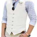 Bofan Linen Mens Suit Vest Beach Wedding Waistcoat Summer Casual Men Groomsmen Dress Vest (3X-Large, Ivory)