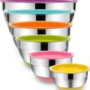 Umite Chef Mixing Bowls with Airtight Lids, 6 Piece Stainless Steel Metal Bowls, Measurement Marks & Colorful Non-Slip Bottoms Size 7, 3.5, 2.5, 2.0,1.5, 1QT, Great for Mixing & Serving