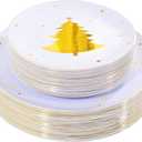 WDF 50Pieces Gold Plastic Plates-Christmas Tree Plastic Plates-Heavyweight White and Gold Disposable Plates for Christmas