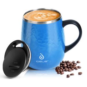 Ideus 16 oz (470 ml) Insulated Coffee Mug with Handle and Lid, Double Wall Stainless Steel Vacuum Thermal Coffee Mug, Travel Coffee Cup Thermal Cup for Home and Office (Leopard Blue)