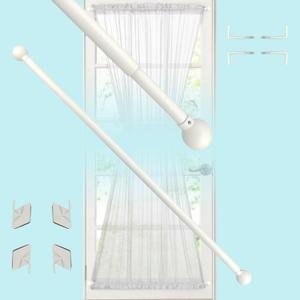 Adjustable Cafe Curtain Rods for French Doors, 16-28 Inch, Small Windows - 2 Pack, 3/8 Inch Diameter, Easy No Drill & Screw Mount, Classic Ball Finial, White