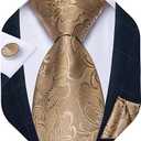 DiBanGu Mens Paisley Tie Sets Silk Jacquard Woven Floral Necktie and Pocket Square Cufflinks Wedding Business Party