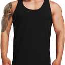 Men's Breathable Ribbed Knit Tank Tops Sleeveless Muscle Workout Gym Fitness Training Tees (Black, M)