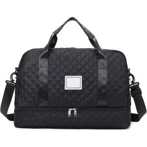Travel Duffel Bag for Men and Women with Shoe Compartment, Carry-on Travel Bag for Fitness and Travel Detachable shoulder strap bag Black, 19.7 x 10.2 x 12.9 inches