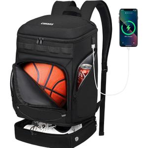 Basketball Backpack Bag Large Sports Bag with Separate Ball holder & Shoes compartment, Best for Basketball, Soccer,Volleyball,Gym (Black)