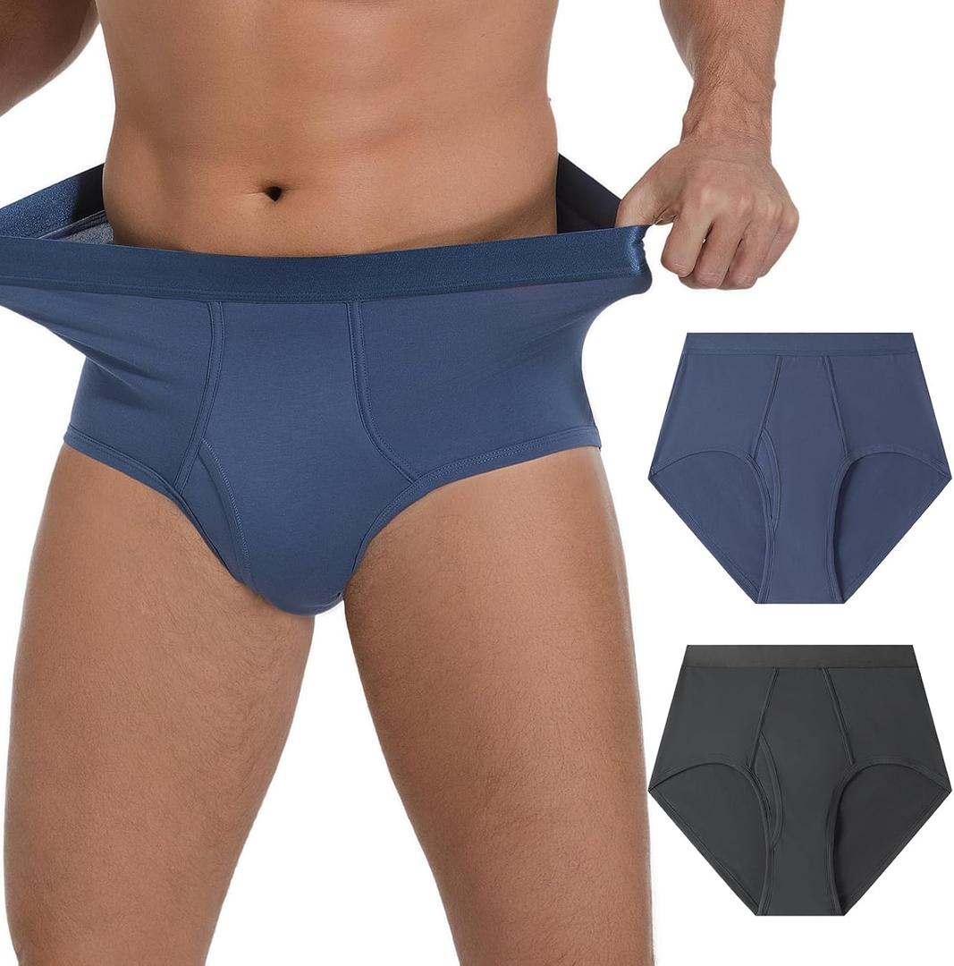 Men's Incontinence high-Waisted Underwear Washable 2-Pack, Excellent Absorbency, Leakproof, Breathable Cotton Briefs Dark Grey, Blue L