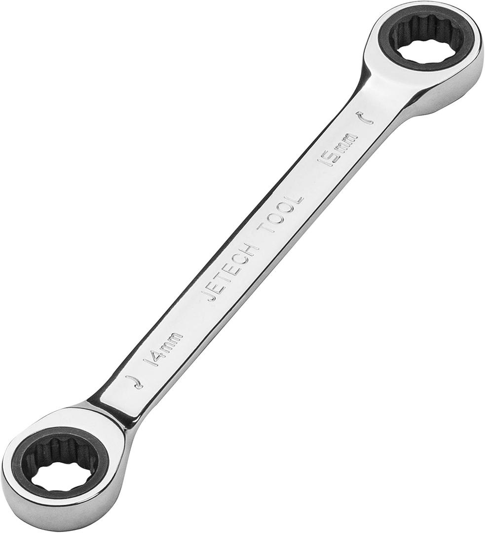 Jetech Double Box End Ratcheting Wrench 14mm x 15mm - Metric 72 Tooth Ratchet Gear Spanner Tools CR-V Heavy Duty Gear Spanner for Repairs