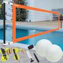 Easy Set Up Pool Volleyball Net Set with 2 Volleyball, Anchor and Hammer - 15ft-25ft Adjustable Length (Orange)