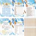 125 Pcs Bear Baby Shower Games for Girl or Boy Set 5 Games Bear Cards with 20 Pencils for 25 Guests Includes Predict Who Baby Price is Right Description Word Scramble Game Supplies(Blue)