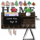 Key Holder Wall Mount Decorative - Hanging Mail Organizer for Wall with Message Center - Wood Key Shelf Rack with 7 Hooks for Dog Leash Wallet - Rustic Keys Hanger for Entryway Home Decor Brown