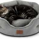 Bedsure Dog Beds for Small Dogs - Round Cat Beds for Indoor Cats, Washable Pet Bed for Puppy and Kitten with Slip-Resistant Bottom, 20 Inches, Grey