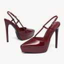 NEWBELLA Women's Patent Leather Platform Pumps Stiletto Heels Slingback Sandals with Ankle Strap-Pointed Toe High Heels