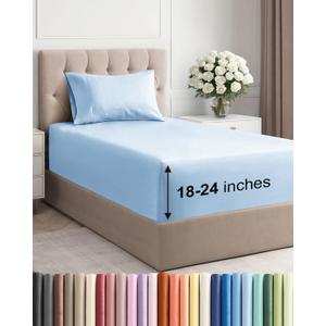 Extra Deep Pocket Twin Sheets - 3 Piece Breathable & Cooling Bed Sheets - Hotel Luxury Bed Sheet Set - Soft, Wrinkle Free & Comfy - Easily Fits Extra Deep Mattresses - Deep Pocket Light Blue Sheets (Baby Blue)