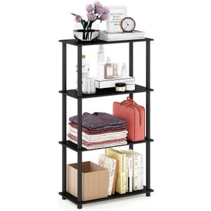 Furinno Turn-N-Tube 4-Tier Multipurpose Shelf Display Rack, Round Tubes, Americano/Black