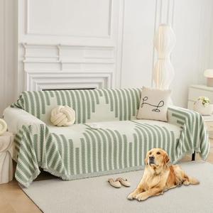 HAOMAIJIA Boho Sofa Covers Couch Covers for 3 Cushion Couch Sofa Pet Friendly Soft Thick Non Slip Couch Cover for Dogs Washable Sectional Couch Covers L Shape Furniture Protector (Green, 71"x118")