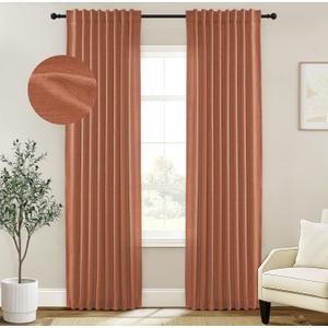 INOVADAY Linen Curtains for Living Room Bedroom, Back Tab Sheer Privacy Curtains 2 Panels, Light Filtering Farmhouse Drapes W50xL96 BurntOrange