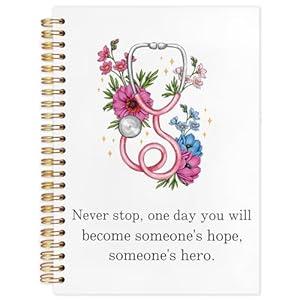 WUCHJ Nurse Notebook, Nursing School Gifts Journal, Future Nurse Doctor Gifts, Floral Stethoscope Spiral Notebook Journal for Note Taking, Nursing Medical Office Supplies, 5.5x8.3 Inch