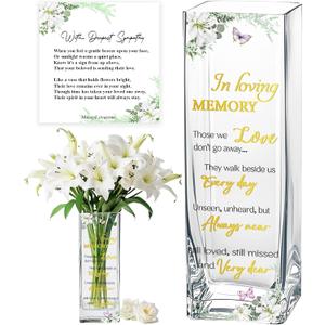 Sympathy Memorial Flowers Vase Sympathy Gifts for Loss of Loved One Dad Mom Husband Sister Friend Grief Gifts for Women Bereavement Condolences Gift for Loss Grieving Sorry for Your Loss Glass Vase