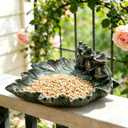 Bronze Leaf Bird Bath with Frog Figurines Resin Birdbath Bowl Small Water Dish Birdfeeder Tray Bird Water Feeder for Lovers Gardeners Yard Decorations Outdoor Garden Decor Patio