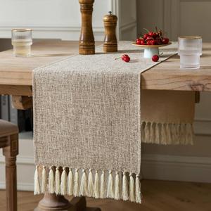 ZeeMart Beige Table Runners 108 Inches Long, Burlap Linen Style Rustic Farmhouse Table Runner, Long Boho Dining Table Runner, 13x108 Inches, Oatmeal Beige