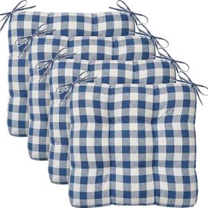 Geetery 4 Pack Chair Cushions for Dining Chair Kitchen Seat Pads with Ties Buffalo Plaid Soft Comfy Square Seat Pads for Home, Outdoor, Patio, Room (Navy Blue)16.14 x 14.96 x 3.15 inches