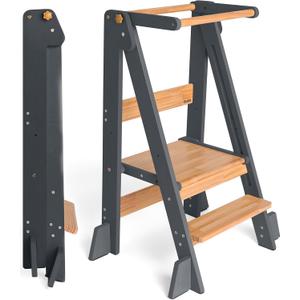OCODILE Adjustable Foldable Toddler Tower  Folding Tower for Kids | Montessori Toddler Kitchen Step Stool Helper for Independence - Gray