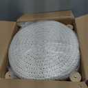 Boho Ottoman Foot Stool Cotton Knitted Round Pouf Ottoman Foot Rest Stool with Non-Skid Wooden Legs Step Stool Padded Seat for Living Room White