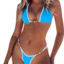 TASHEHE Women's Triangle Thong Bikini Set Sexy Brazillian Two Piece Swimsuit String Bathing Suit (Blue, S)