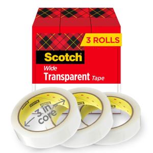 Scotch Transparent Tape, Clear Tape Engineered for Office and Home Use, 3 Inche Core, 1 in x 2592 in, 3 Rolls