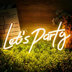 Lets Party Neon Sign for Party Wall Decor, Neon Party Decorations LED Glow Lights Supplies Accessories, Warm White, 16.5x8.4 inch