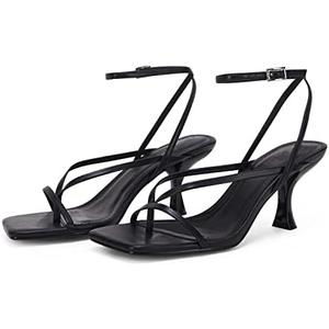 PiePieBuy Women's Lace Up Heeled Sandals Square Flip Flop High Heels Strappy Party Shoes, 8½