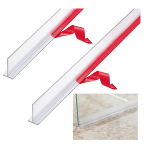 Nuanchu 1 Pcs Clear Vinyl T-Type Seal Strip with Pre-Applied Self Adhesive Backing Bathroom Threshold Water Strip Shower Door Seal for Gap 1/2-73 Long Frameless Shower Door