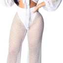 Sexy Cover Ups for Swimwear Vacation Off The Shoulder Top Long Pants Bikini Cover Ups Swimwear Beach (White, M)