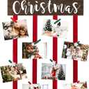 Christmas Card Holder Display, Card Holder Wall Display, Merry Christmas Wooden Decor, Xmas Hanging Picture Holders with 24 Photo Clips, Xmas Decor for Wall Door Window Home