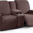 TAOCOCO Recliner Loveseat Cover with Middle Console Sofa slipcover, Stretch Reclining Sofa Covers for 2 Seat Slipcovers, Jacquard Pattern Soft Loveseat Slipcover Furniture Protector, Dark Brown (2 Seat with Console)